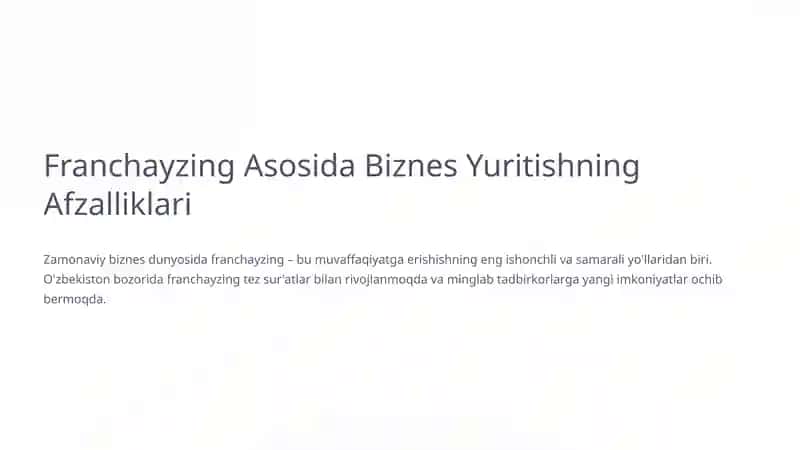 Franchayzing Asosida Biznes Yuritishning Afzalliklari
