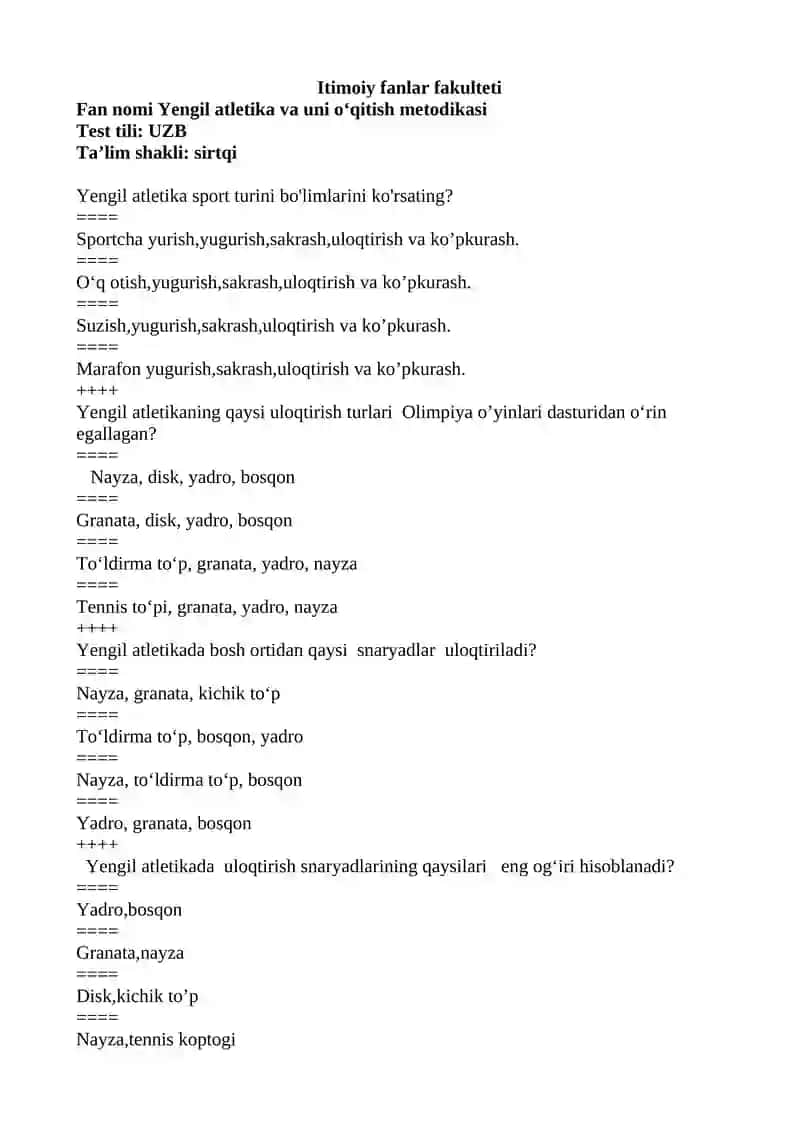 Yengil atletika va uni oʻqitish metodikasi