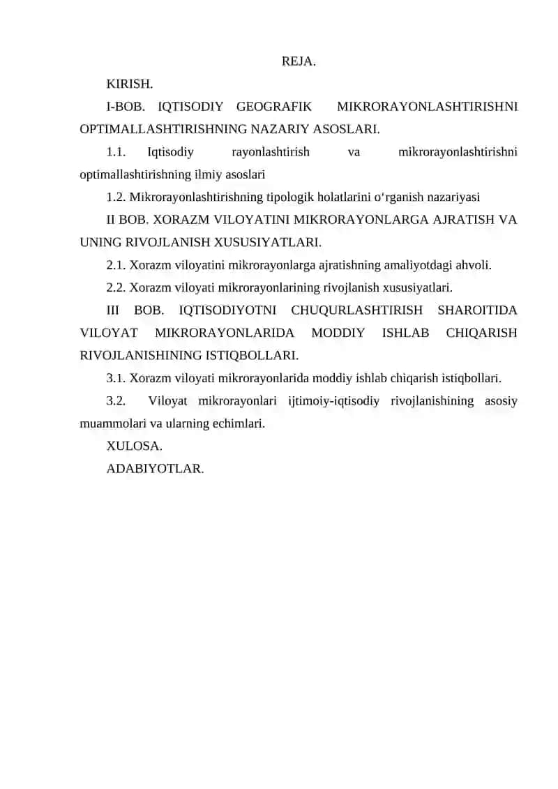 IQTISODIY ISLOHOTLAR CHUQURLASHAYOTGAN SHAROITDA MIKRORAYONLASHTIRISHNI OPTIMALLASHTIRISH (Xorazm viloyati misolida)