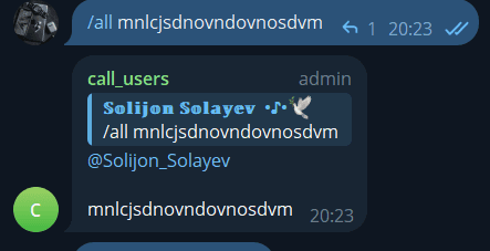 Telegramda guruhdagilarni chaiqruvchi bot