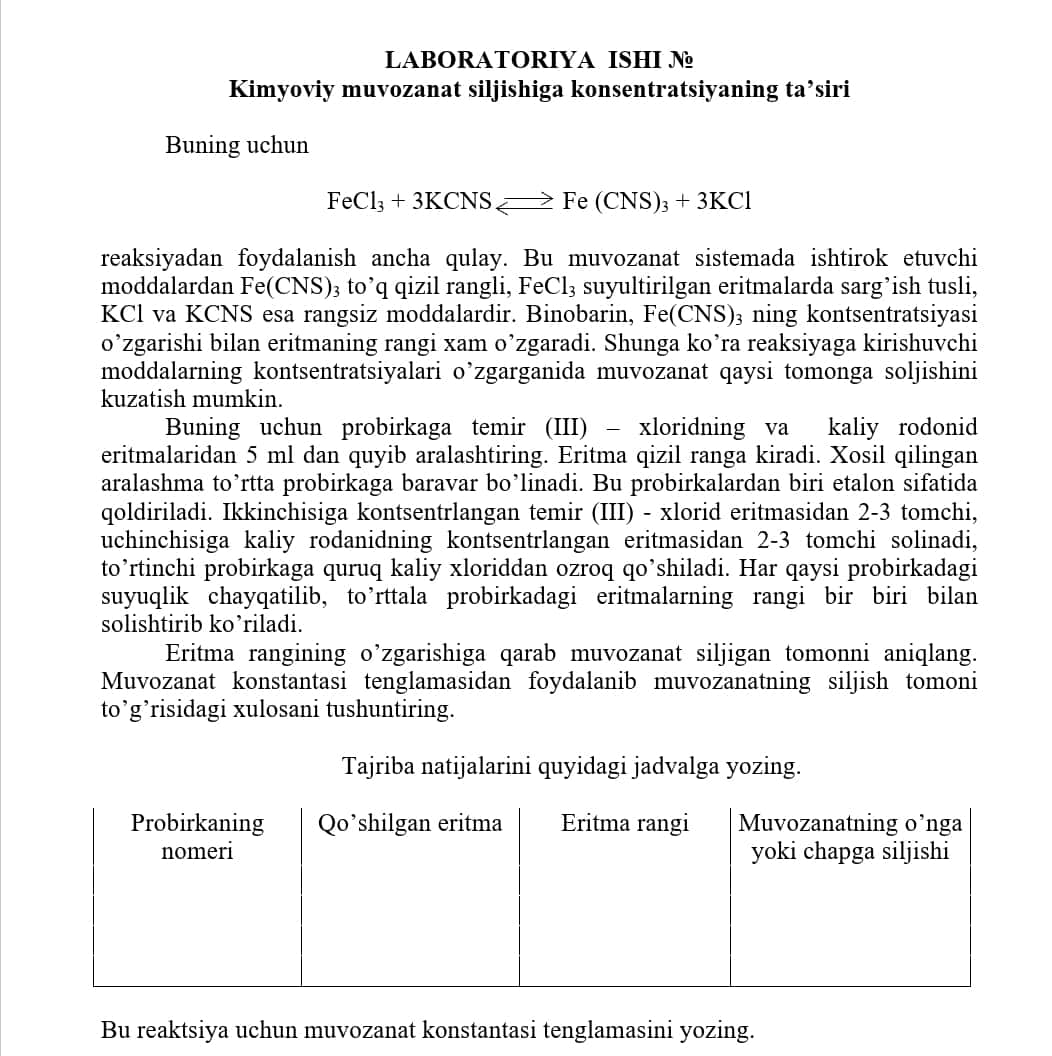 KIMYO FANIDAN LABORATORIYA DAFTARI