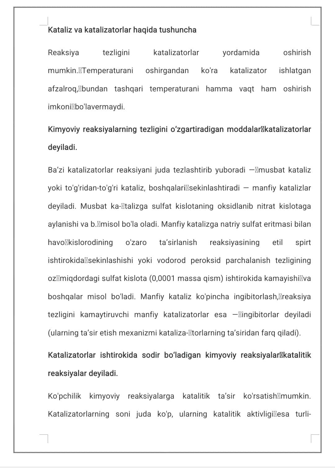 Kataliz va katalizatorlar