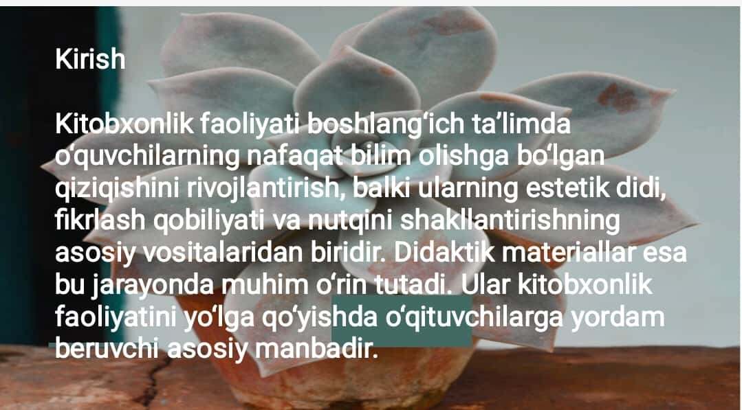 Mavzu: Kitobxonlik faoliyatini shakllantirishda didaktik materiallarning ahamiyatini tahlil qilish