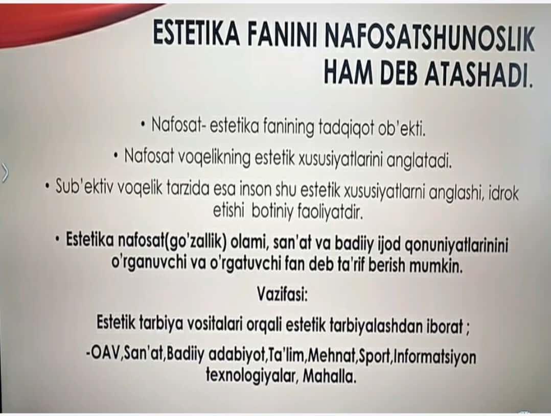 Mavzu: Estetika falsafasi va pedagogika mutanosibligi