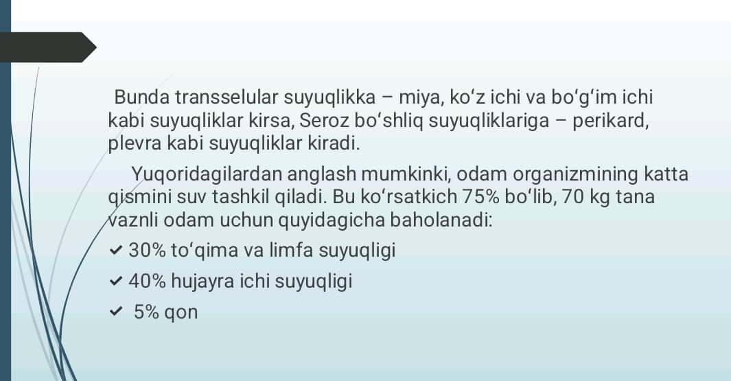 Organizmning biologik suyuqliklari. Qonning fizikaviy-kimyoviy xossalari