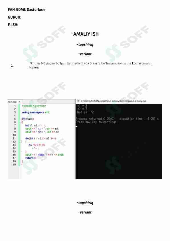 Dastur C++ dan amaliy mashg'ulot