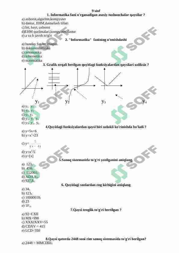 Informatika test 9-11-sinflar, javoblari bilan birga