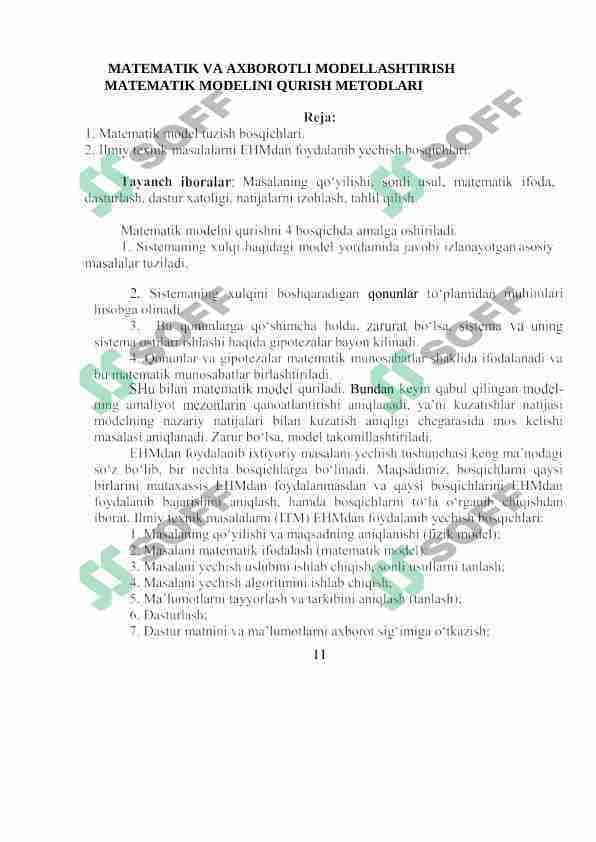 MATEMATIK VA AXBOROTLI MODELLASHTIRISH MATEMATIK MODELINI QURISH METODLARI