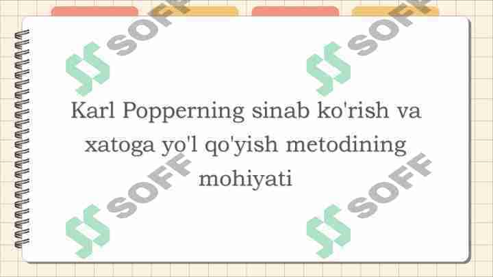 Karl Popperning sinab ko'rish va xatoga yo'l qo'yish metodining mohiyati