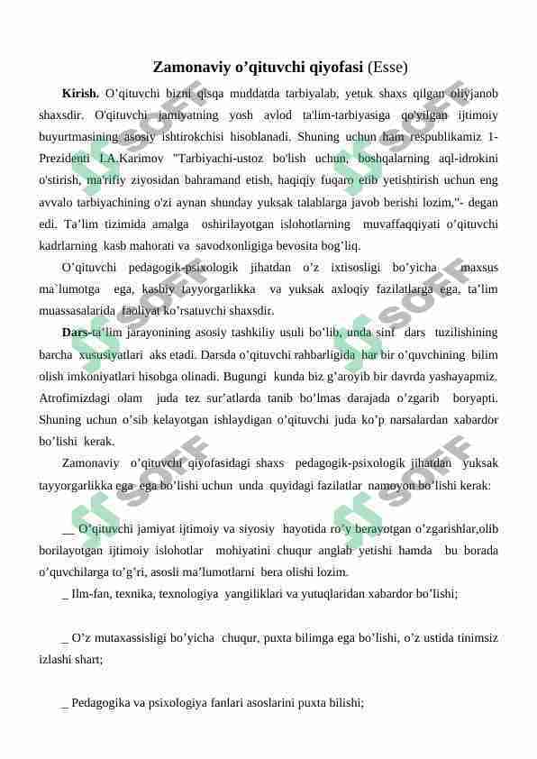 Zamonaviy o’qituvchi qiyofasi (ESSE)