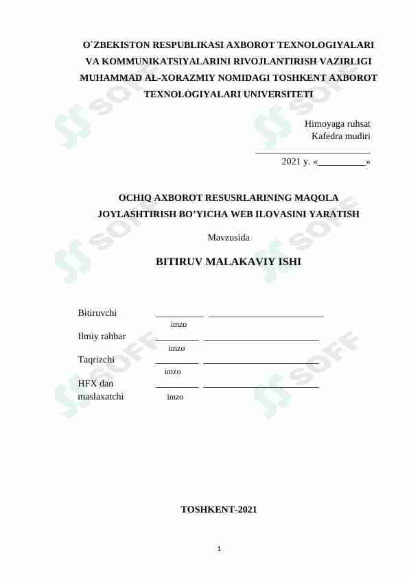 Ochiq axborot resusrlarining maqola joylashtirish bo’yicha web ilovasini yaratish