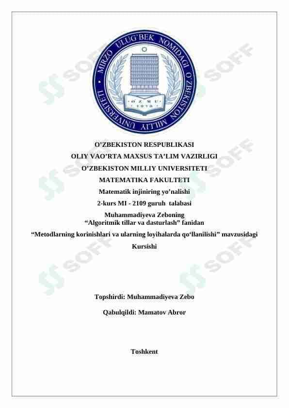 metodlarning ko'rinishlari va ularning loyihalarda qo'llanilishi