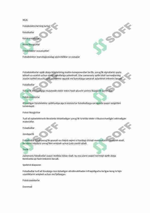 OPTIK aloqa fotodekektot fotodiod mustaqil ish