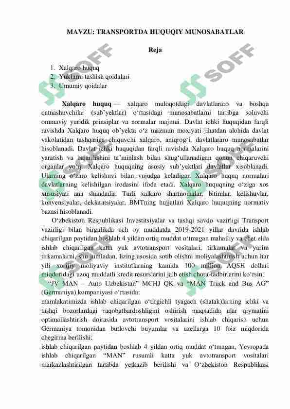 TRANSPORTDA HUQUQIY MUNOSABATLAR