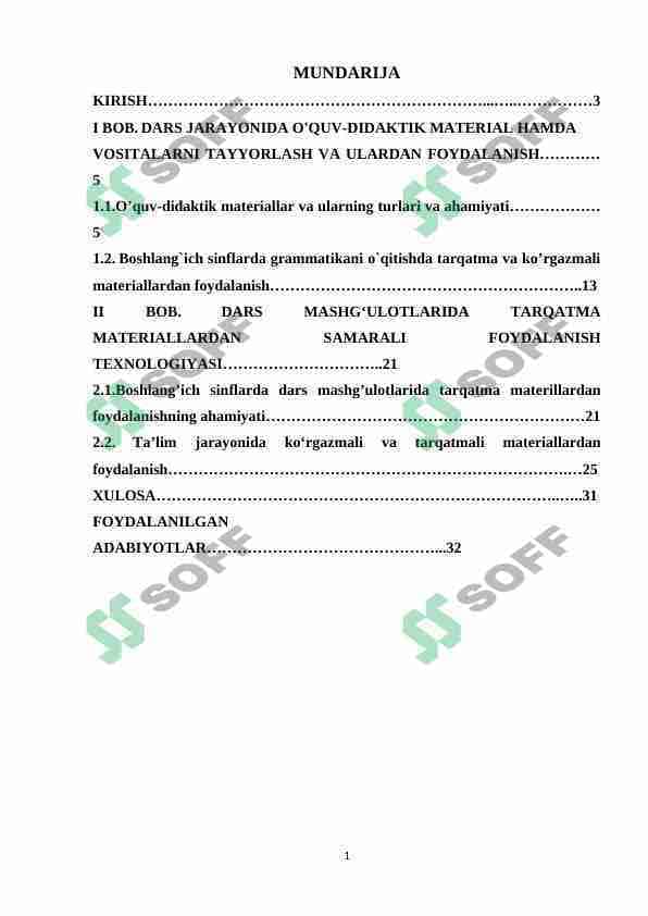 Boshlang’ich sinflarda dars mashg’ulotlarida tarqatma materillardan foydalanishning ahamiyati