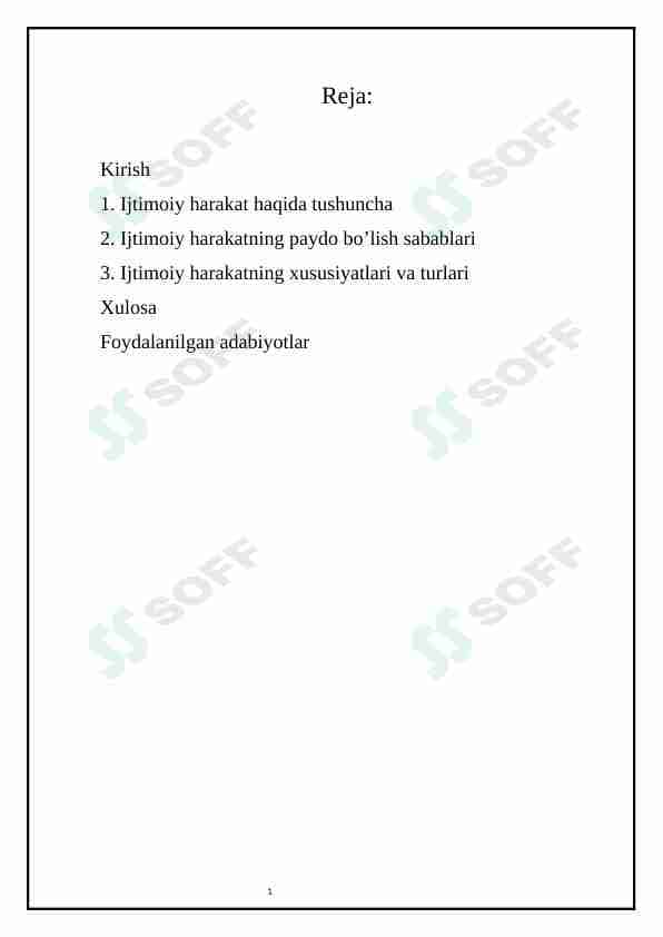 Ijtimoiy harakatning o'ziga xos hususiyatlari