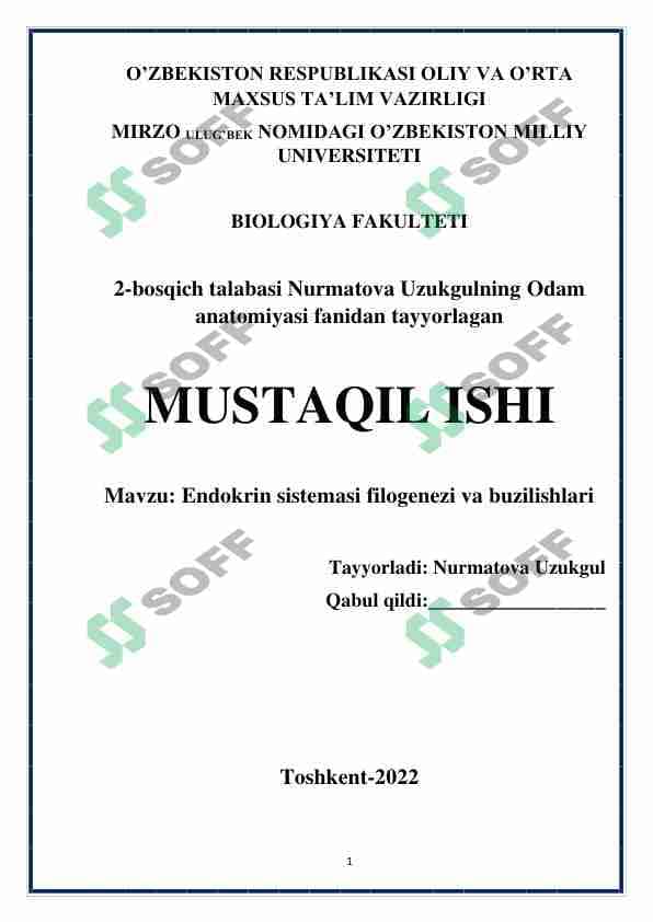 Endokrin tizimi filogenezi va buzilishlari