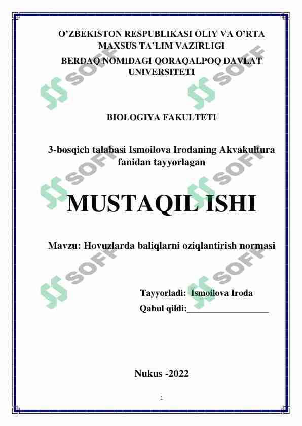 Hovuzlarda baliqlarni oziqlantirish normasi