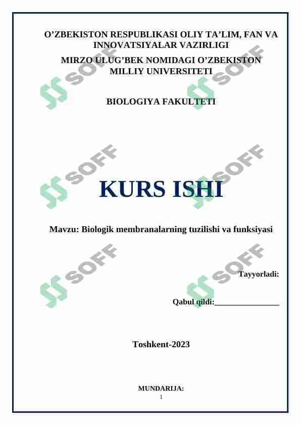 Biologik membranalarning tuzilishi va funksiyasi