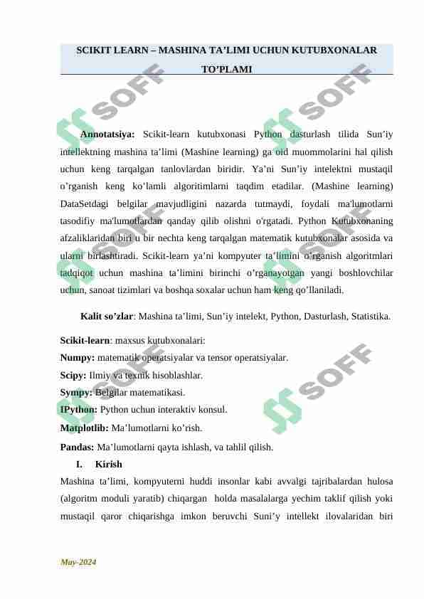 SCIKIT LEARN – MASHINA TA’LIMI UCHUN KUTUBXONALAR TO’PLAMI