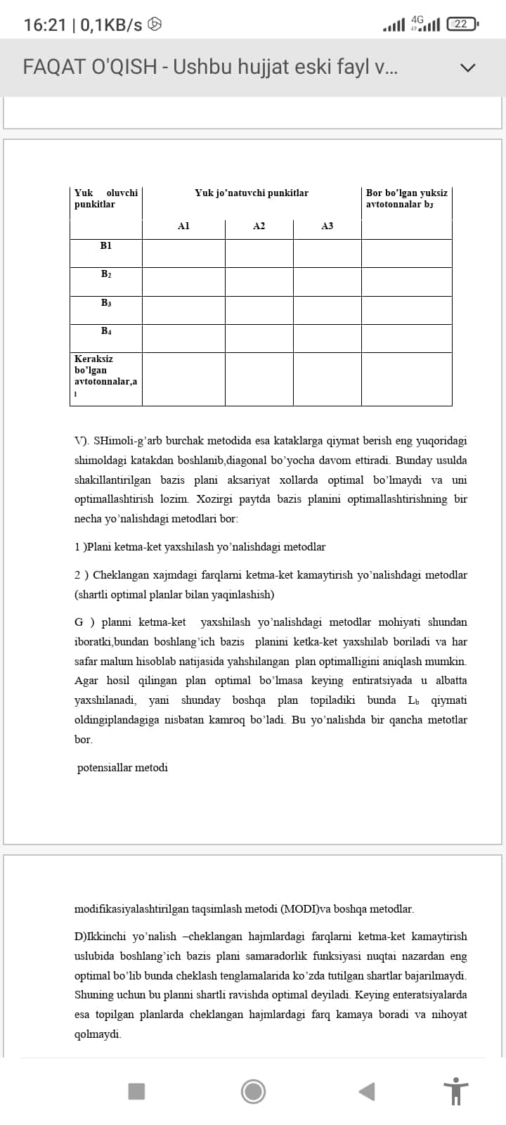 LOGISTIKA KURS ISHI SHABLONI. MARSHRUTLASHTIRISHNI TRANSPORT MASALASIGA KELTIRIB YECHISH