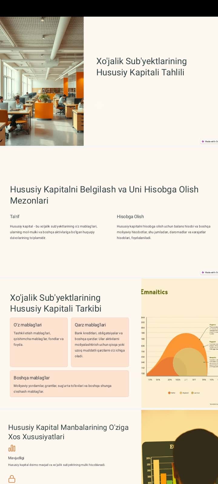Xo'jalik Sub'yektlarining Hususiy Kapitali Tahlili