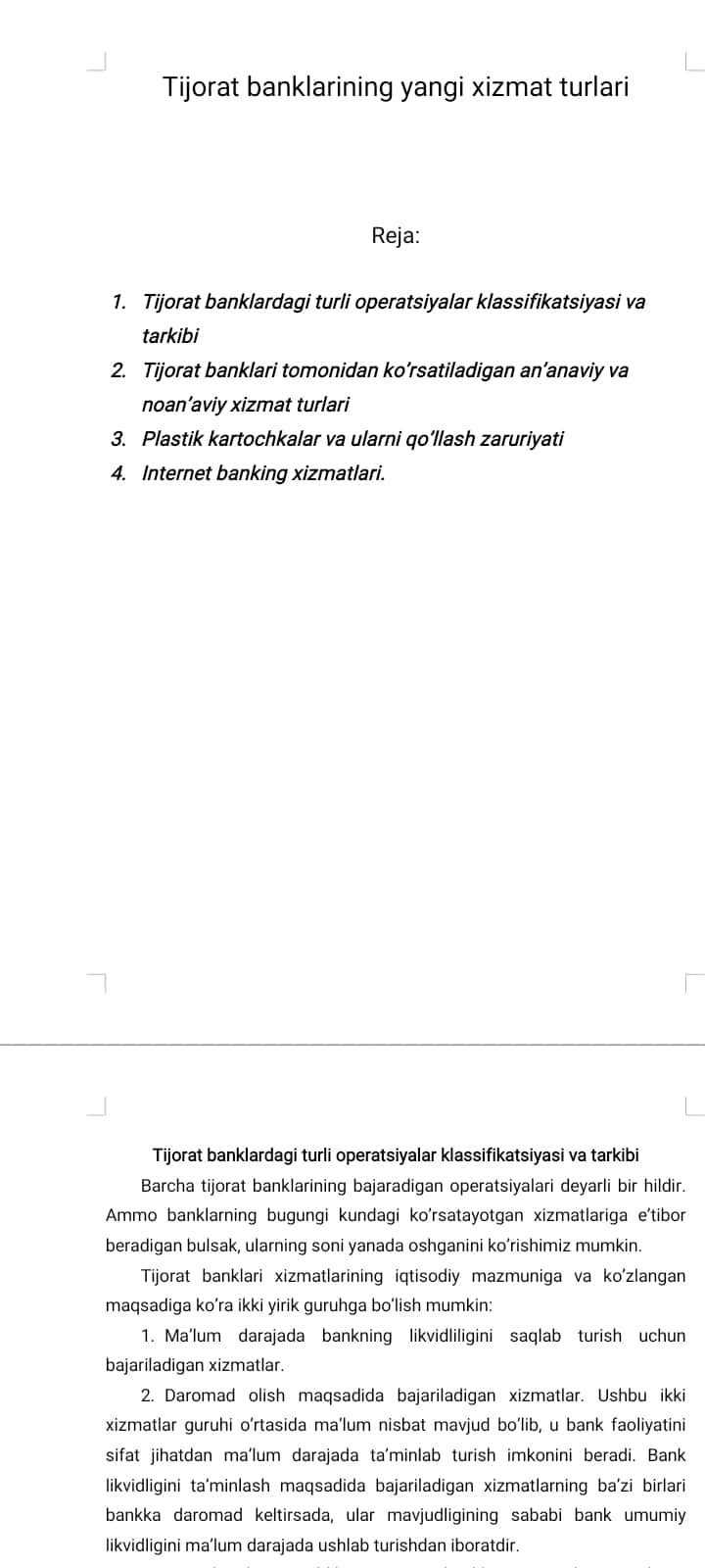 Tijorat banklarining yangi xizmat turlari
