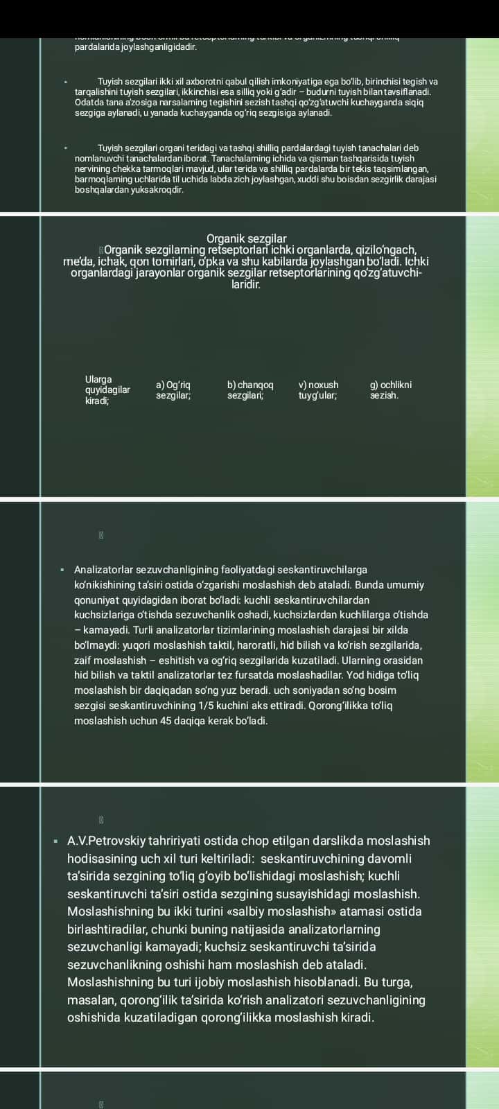 Proprioretseptorlar. Og’riq retseptorlari.
