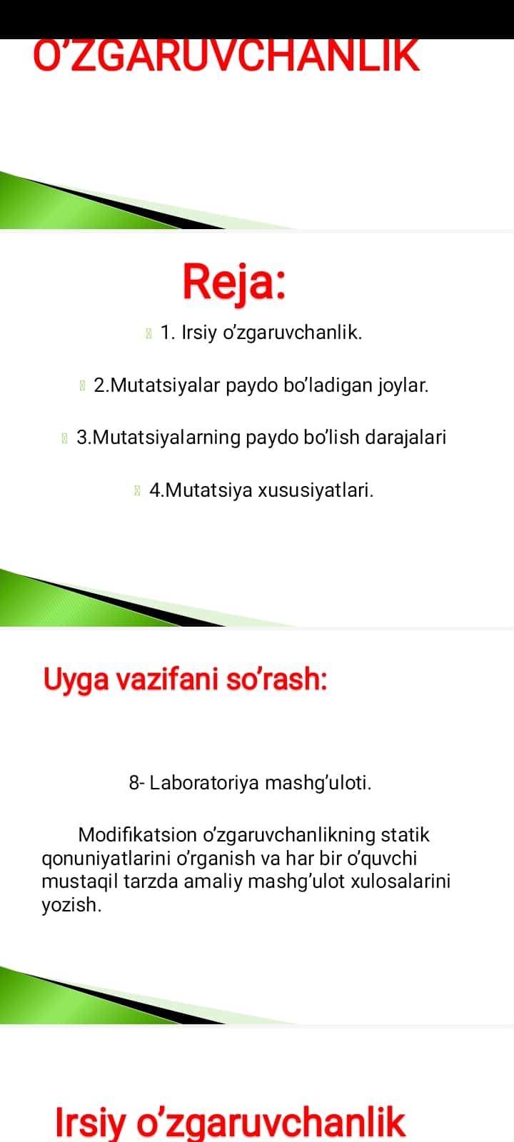 MUTATSION O’ZGARUVCHANLIK