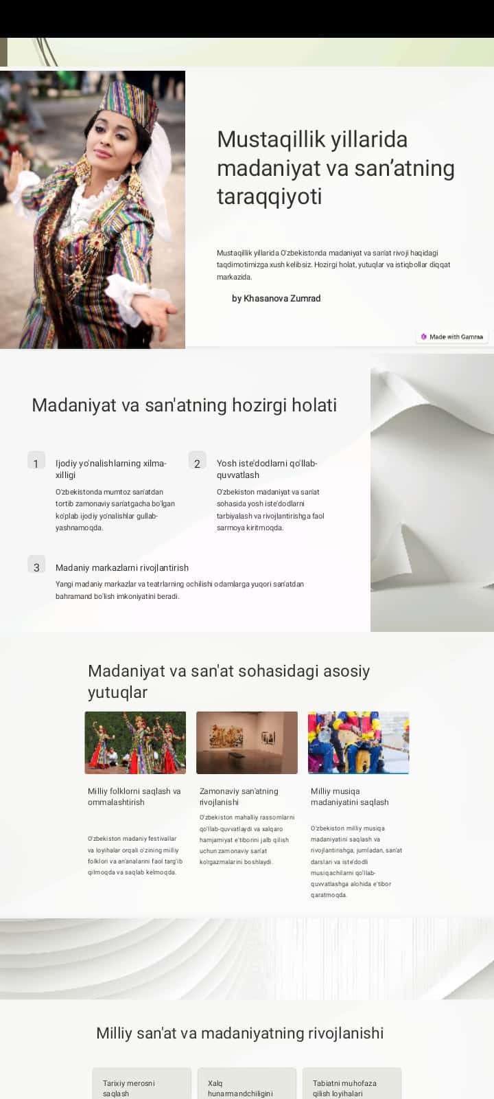 Mustaqillik yillarida madaniyat va san’atning taraqqiyoti