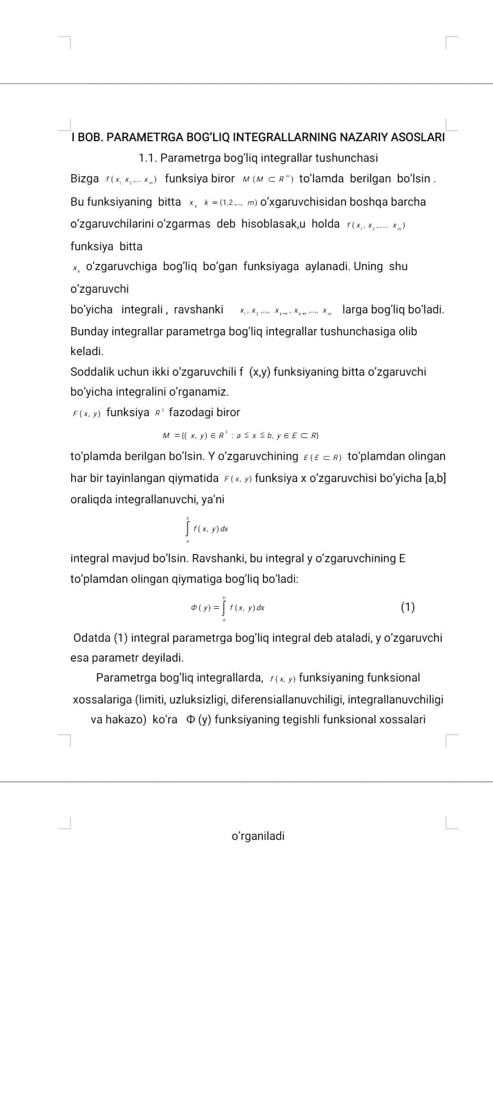 Parametrga bog’liq integrallar KURS ISHI