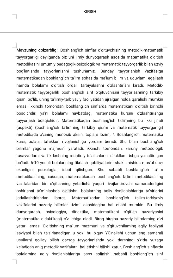 BOSHLANGICH SINFLARDA MATEMATIKADAN O'QUVCHILAR UY ISHLARINI TASHKIL QILISH METODI