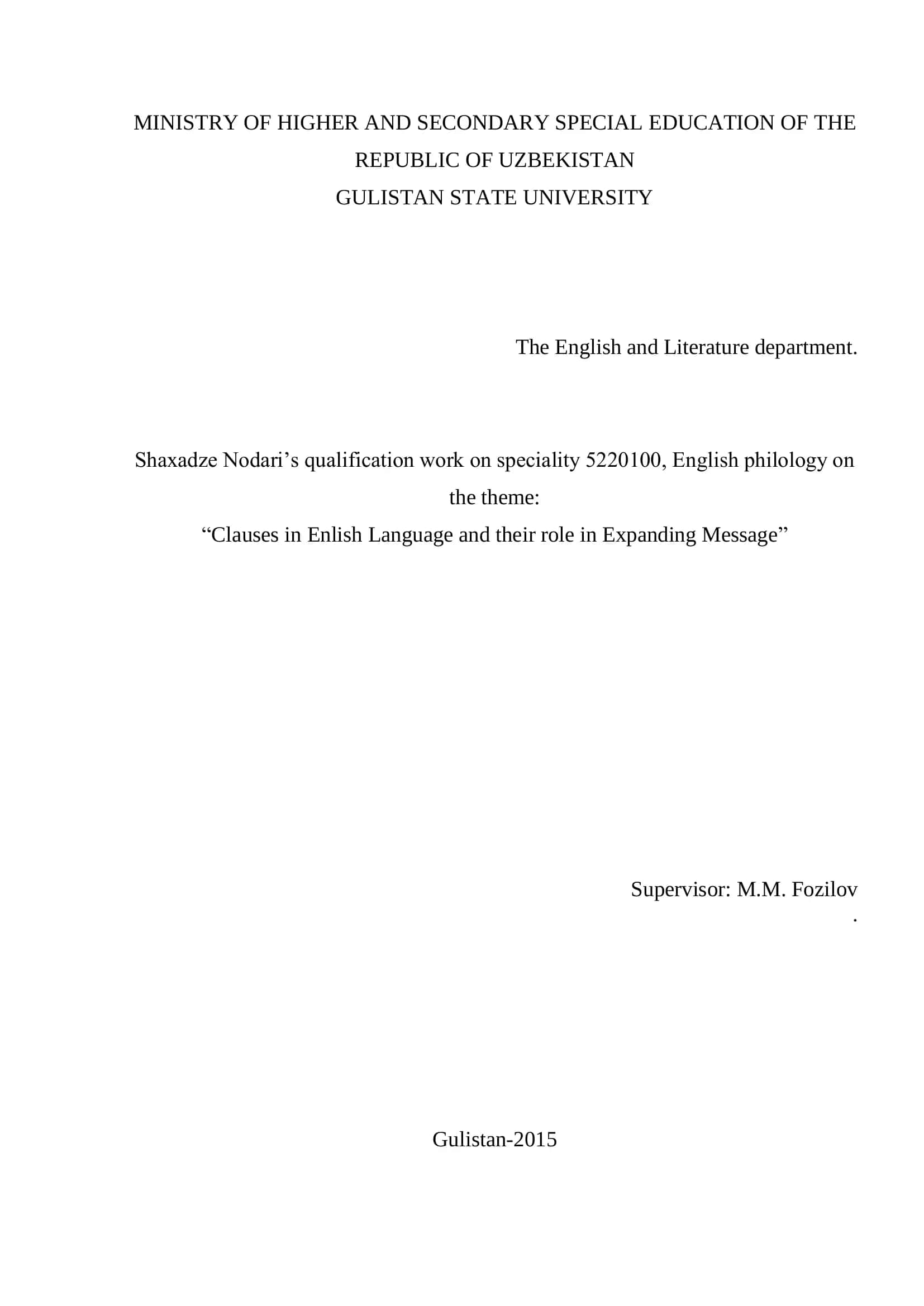 Clauses in Enlish Language and their role in Expanding Message