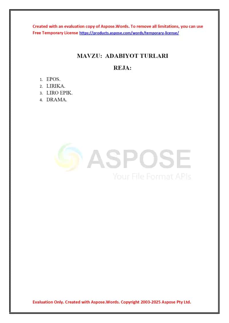 ADABIYOT TURLARI