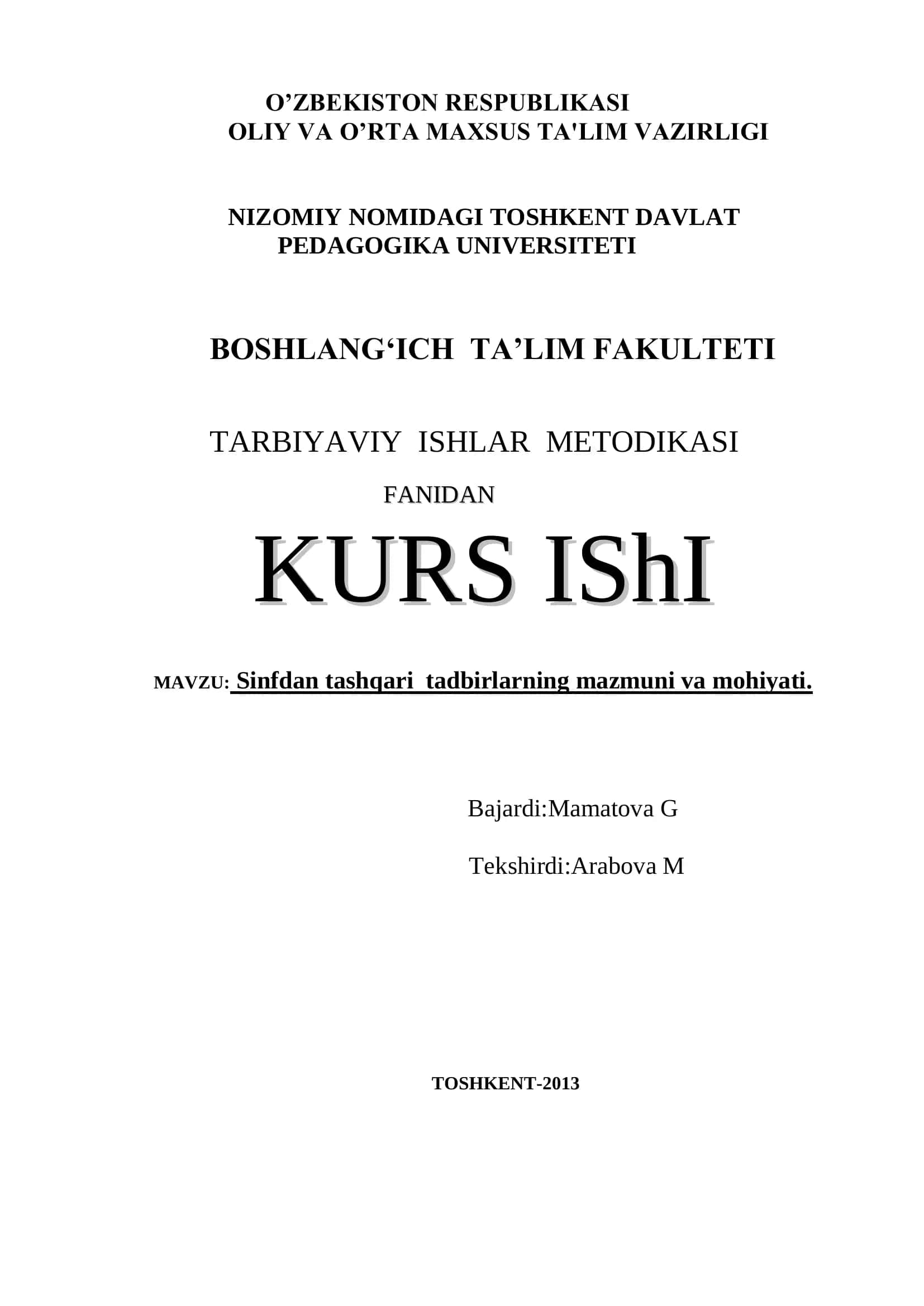 Sinfdan tashqari tadbirlarning mazmuni va mohiyati