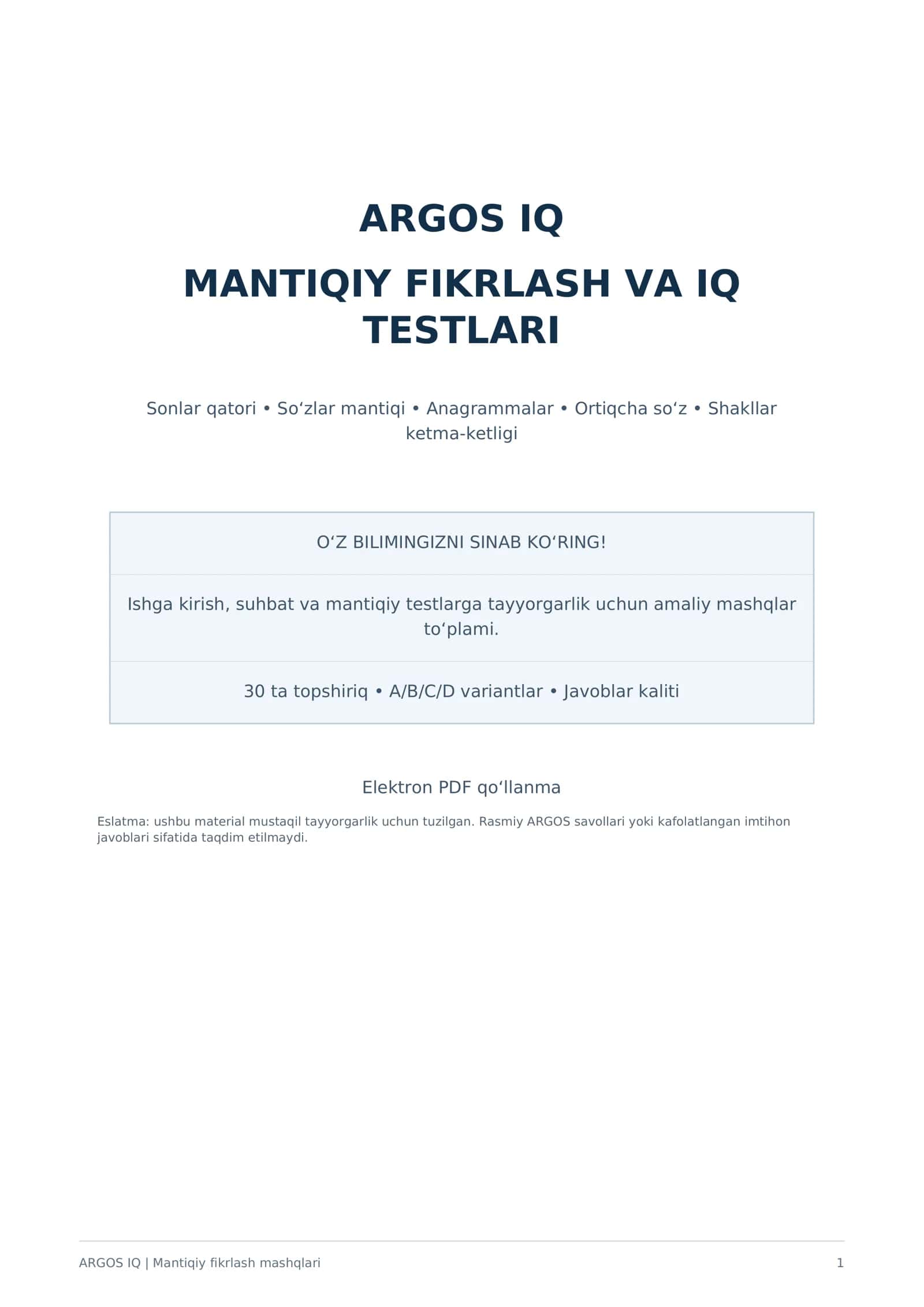 ARGOS IQ TESTLARI