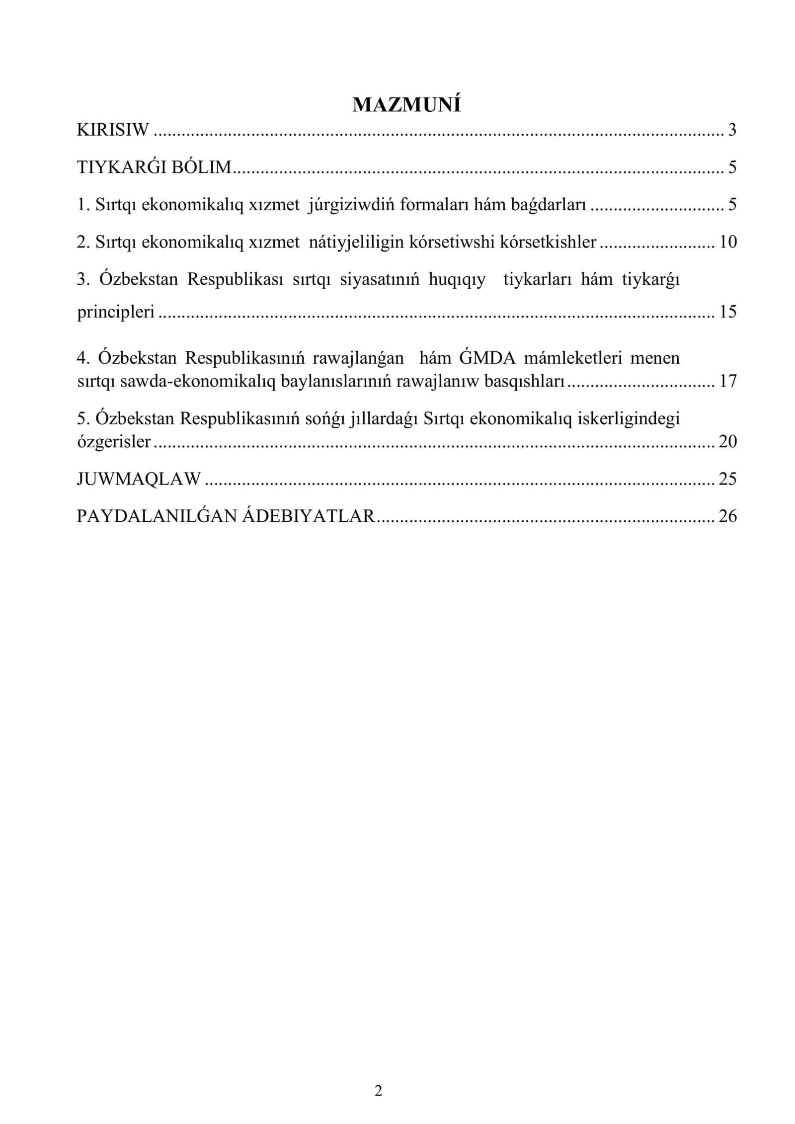 Oʻzbekstanda sirtqi ekonomikaliq xizmettiñ erkinlestiriliwi