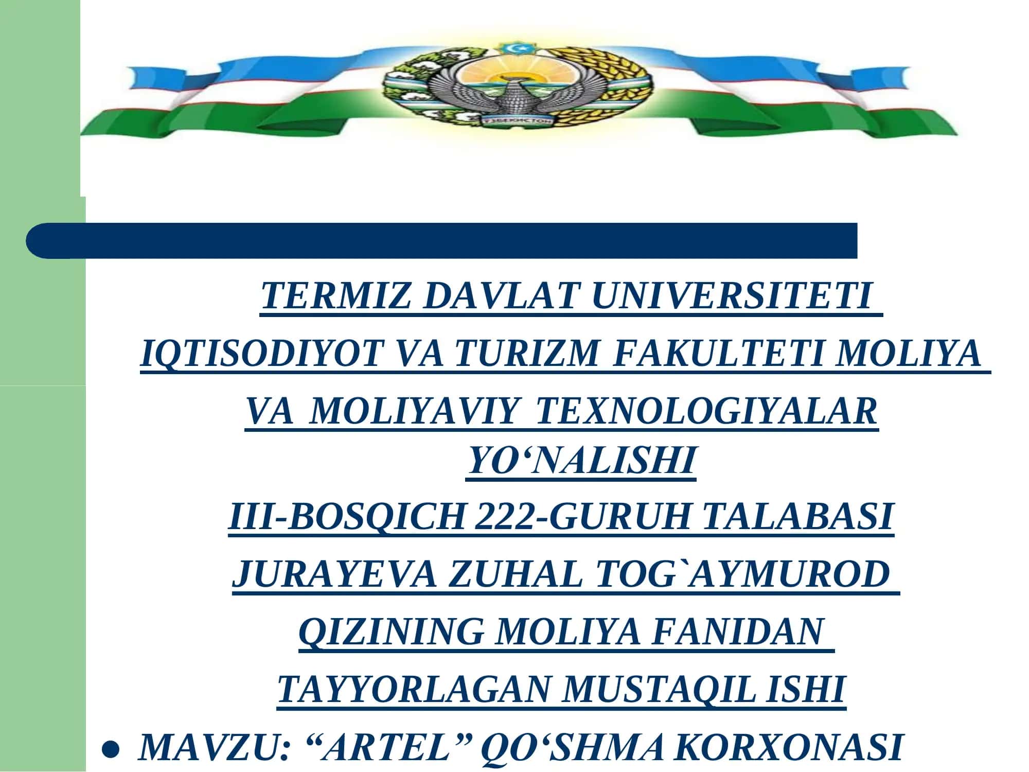 “ARTEL” QO‘SHMA KORXONASI
