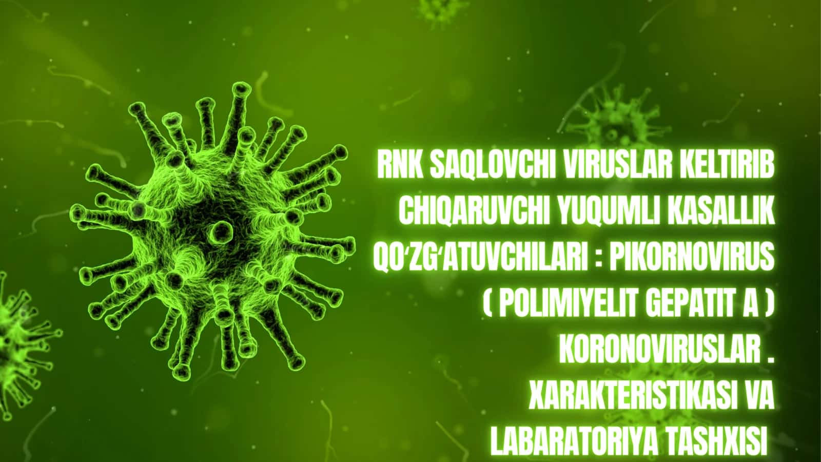 RNK SAQLOVCHI VIRUSLAR KELTIRIB CHIQARUVCHI YUQUMLI KASALLIK QOʻZGʻATUVCHILARI: PIKORNOVIRUS ( POLIMIYELIT GEPATIT A ) KORONOVIRUSLAR. XARAKTERISTIKASI VA LABARATORIYA TASHXISI
