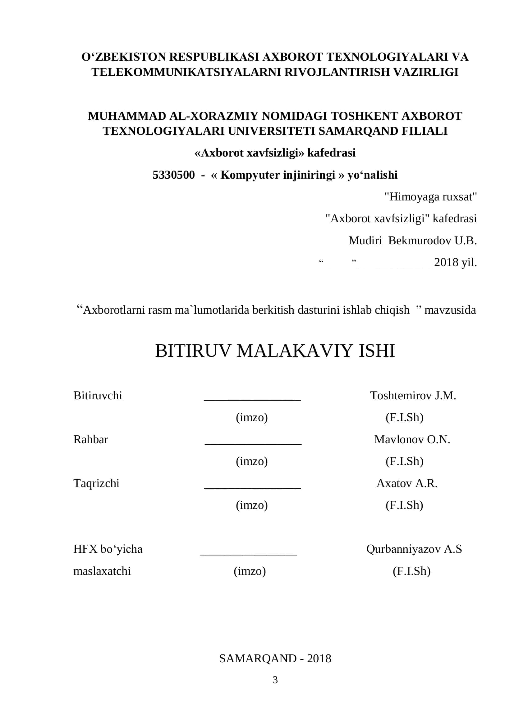 Axborotlarni rasm ma`lumotlarida berkitish dasturini ishlab chiqish