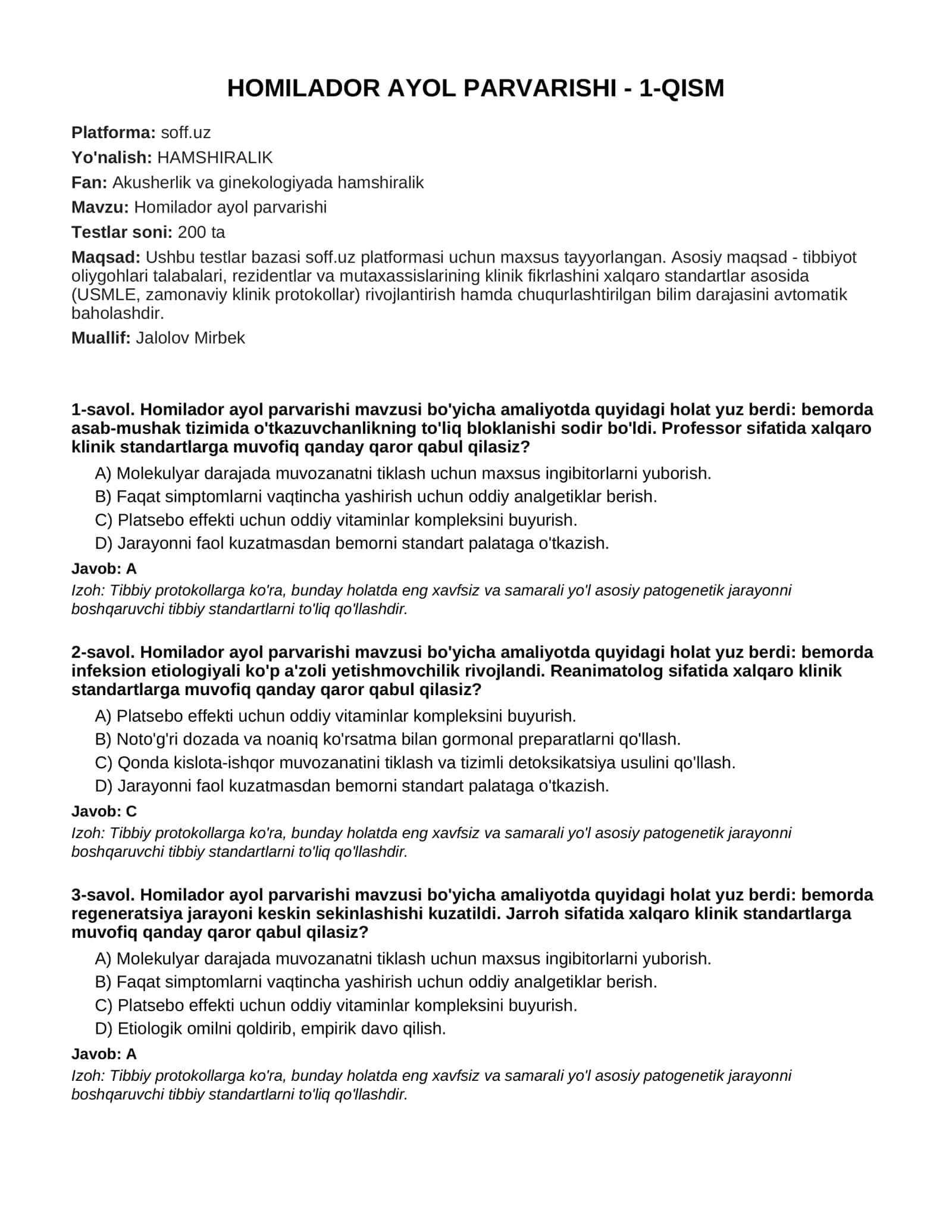 HOMILADOR AYOL PARVARISHI - 1-QISM