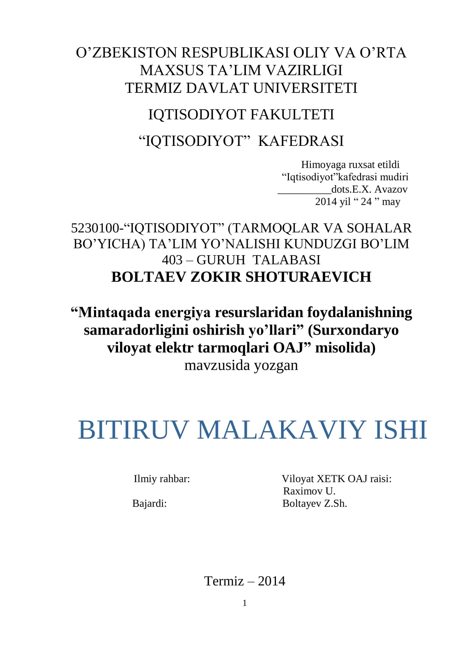 Mintaqada energiya resurslaridan foydalanishning samaradorligini oshirish yo’llari