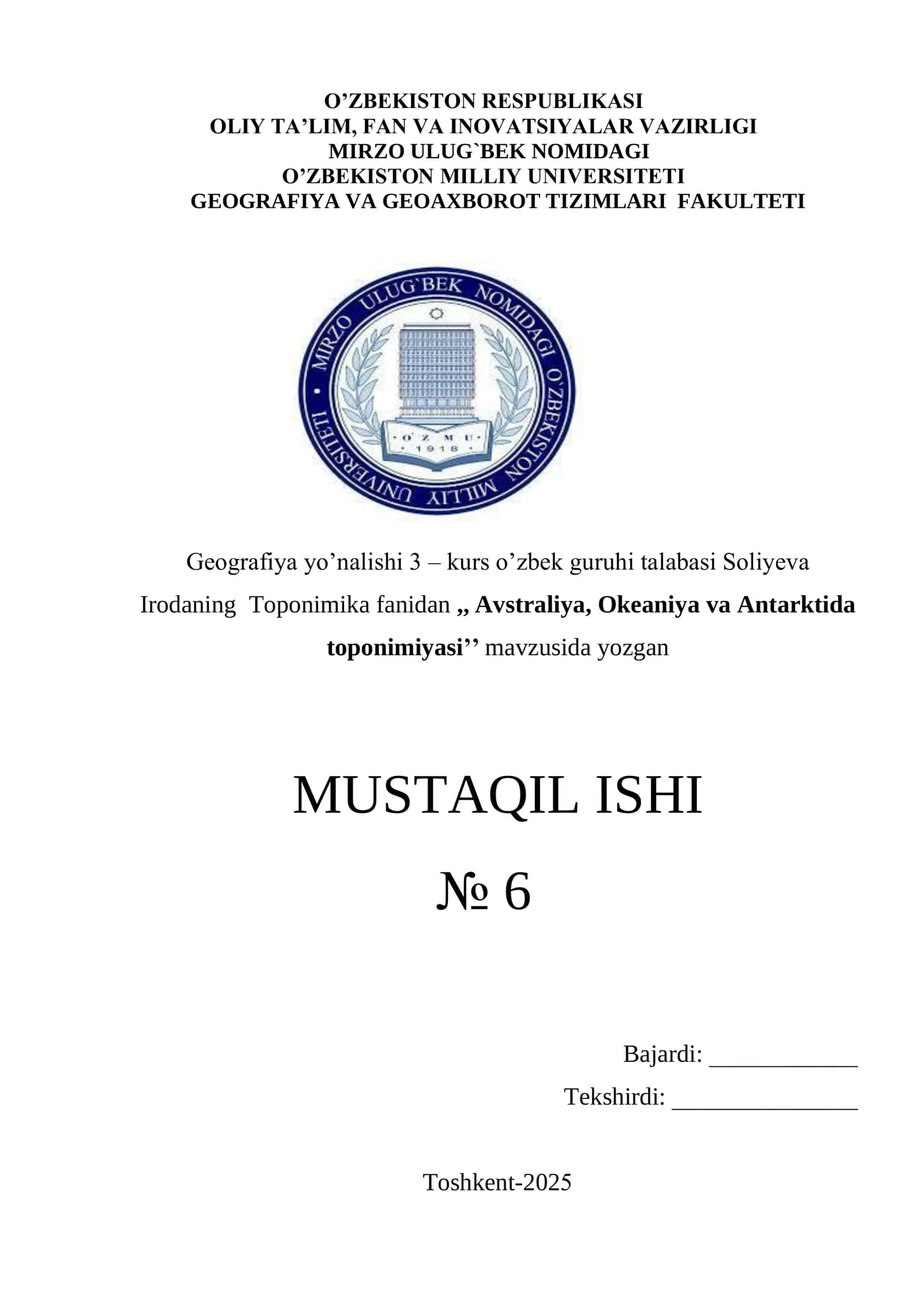 Avstraliya, Okeaniya va Antarktida toponimiyasi (2)