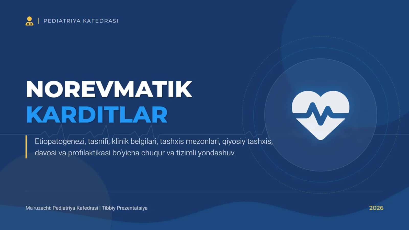 Norevmatik karditlar. Etiopatogenezi. Tasnifi. Klinik belgilari. Tashxisot mezonlari. Qiyosiy tashxis. Davosi. Profilaktikasi.