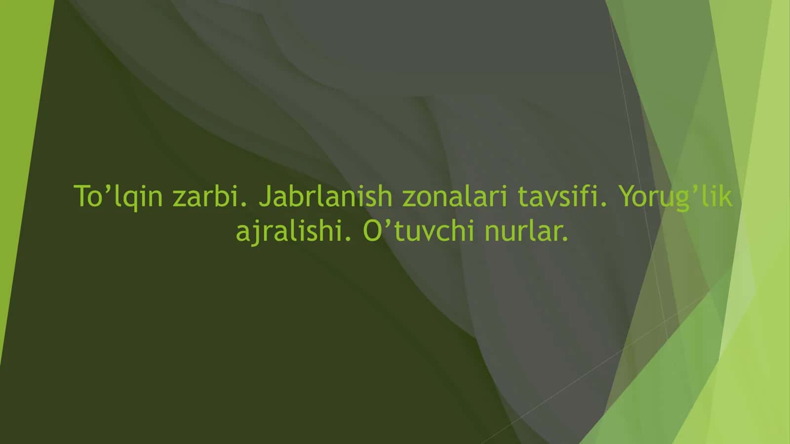 To’lqin zarbi. Jabrlanish zonalari tavsifi. Yorug’lik ajralishi. O’tuvchi nurlar.