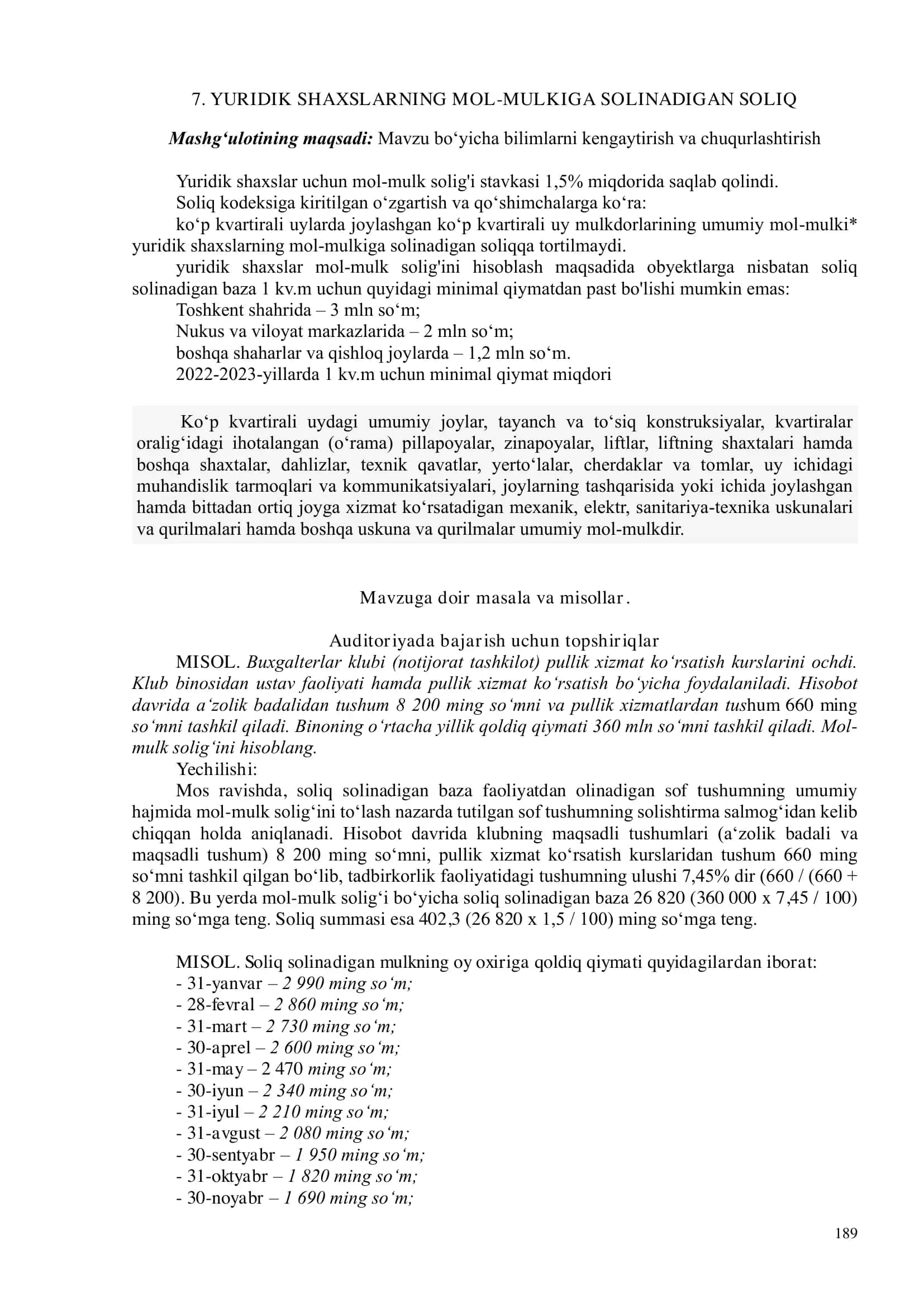 Yuridik shaxslar uchun mol-mulk solig'i stavkasi