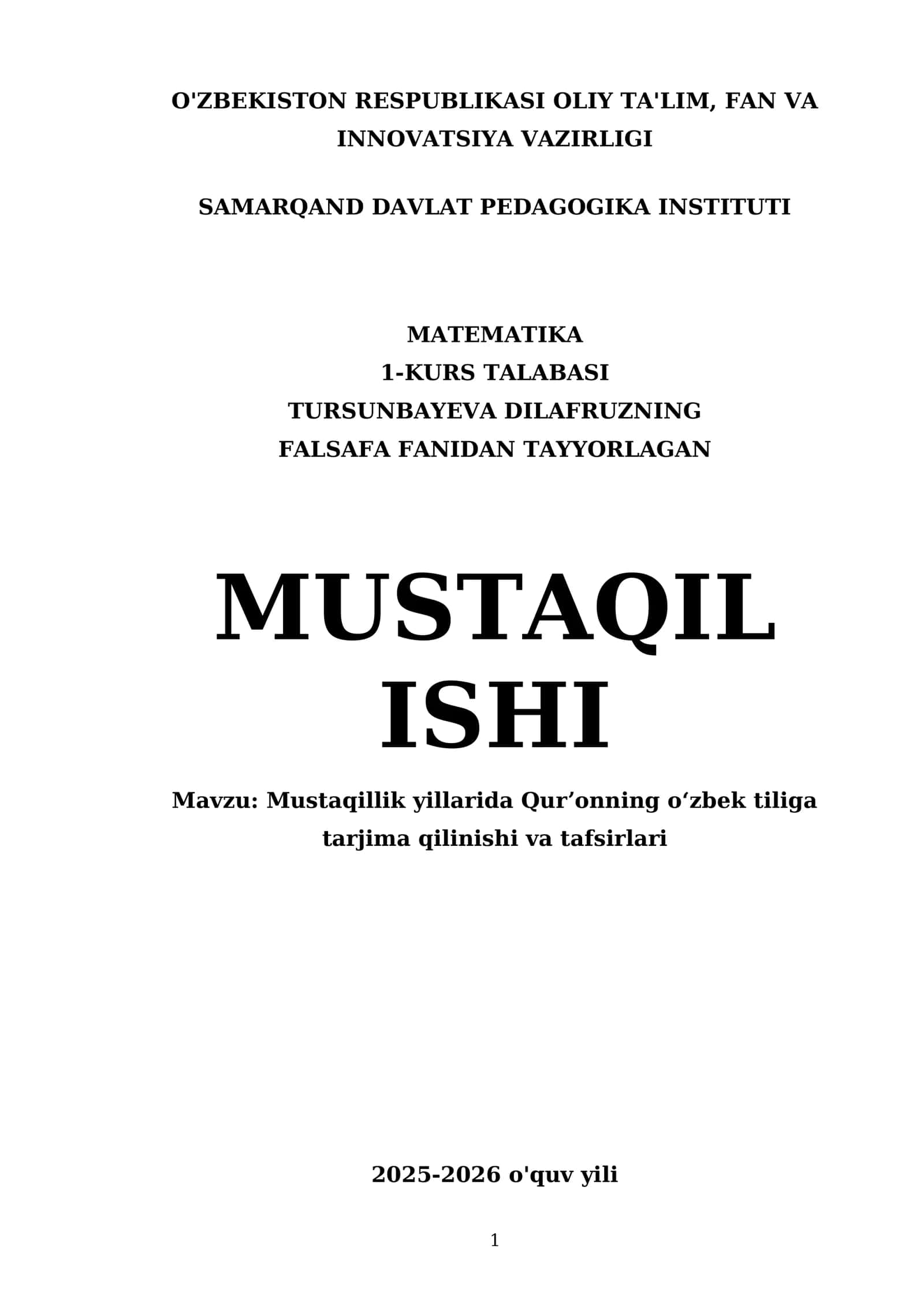 Mustaqillik yillarida Qurʼonning oʻzbek tiliga tarjima qilinishi va tafsirlari