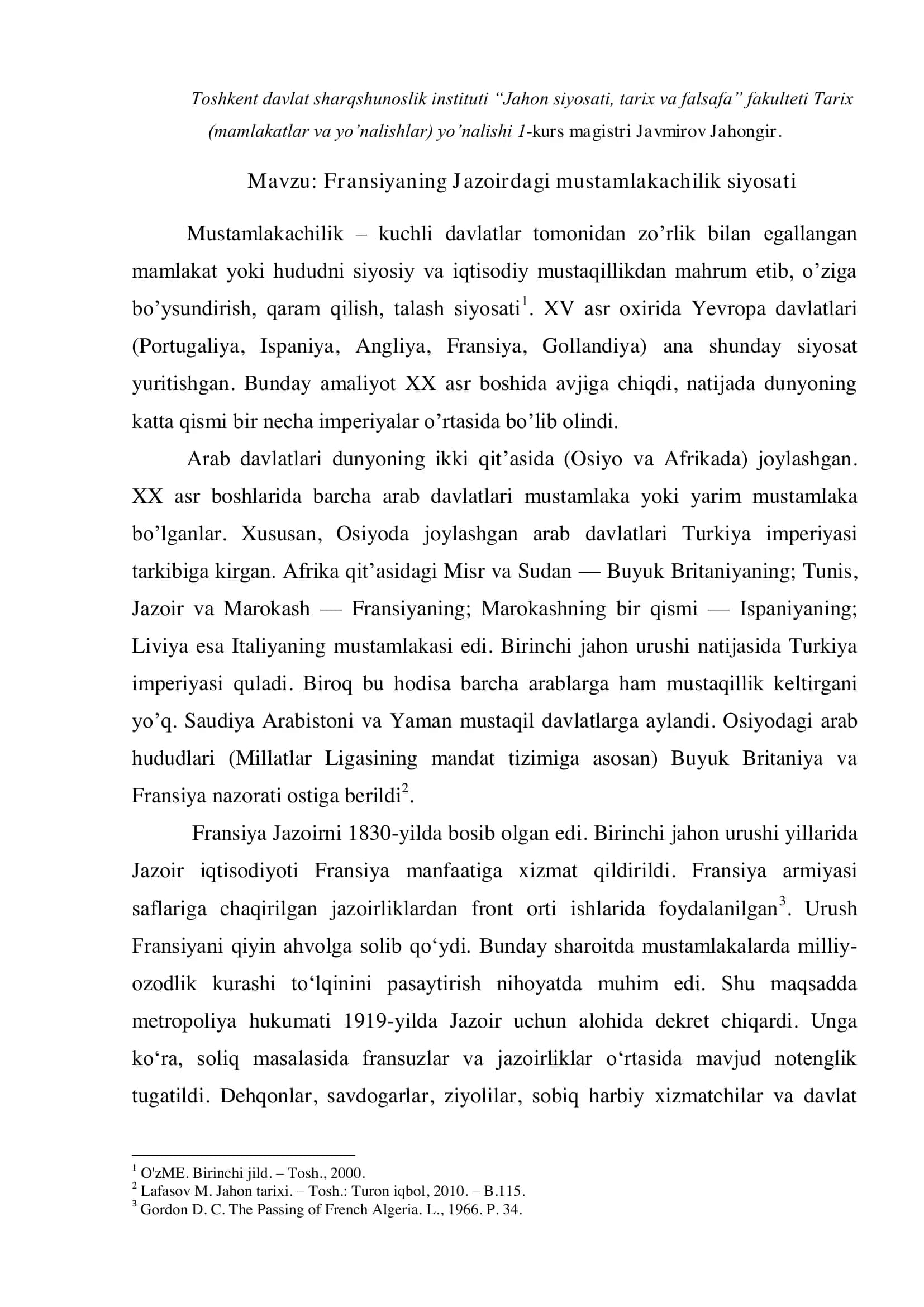 Fransiyaning Jazoirdagi mustamlakachilik siyosati