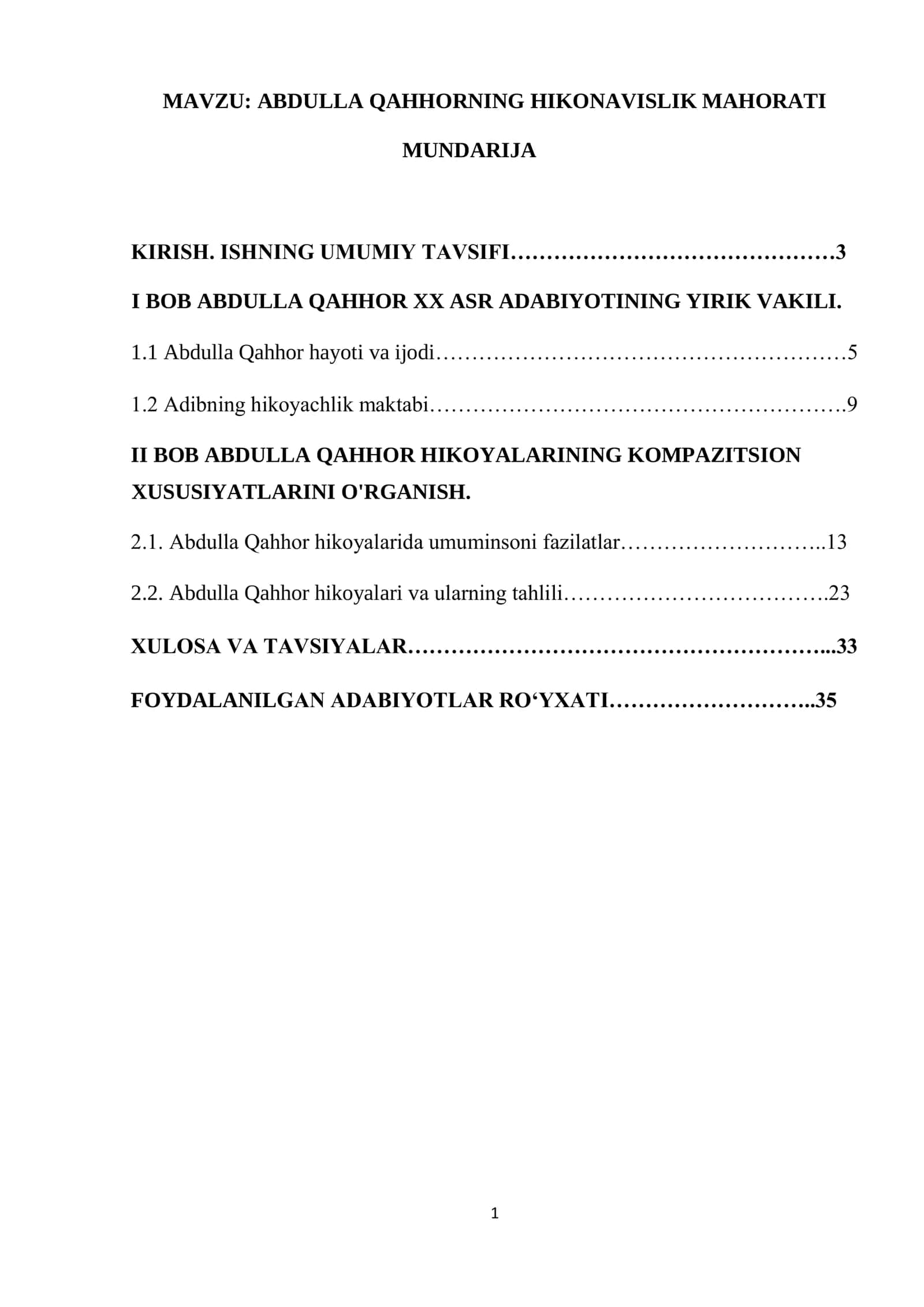 Abdulla Qahhorning hikoyanavislik mahorati