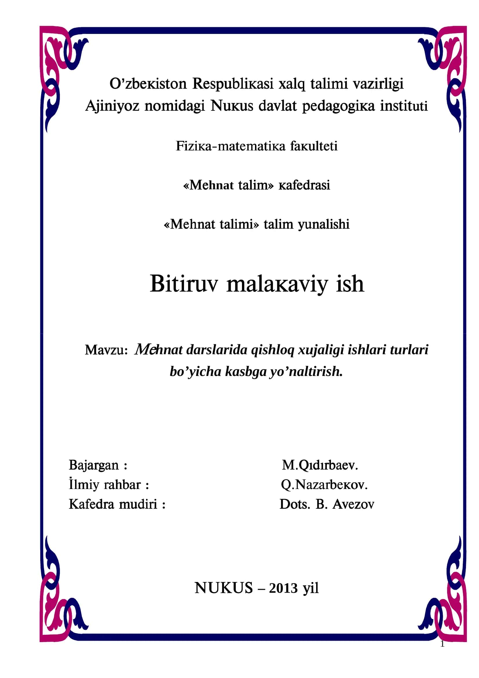 Ìàâçó: Ìåhnat darslarida qishloq xujaligi ishlari turlari